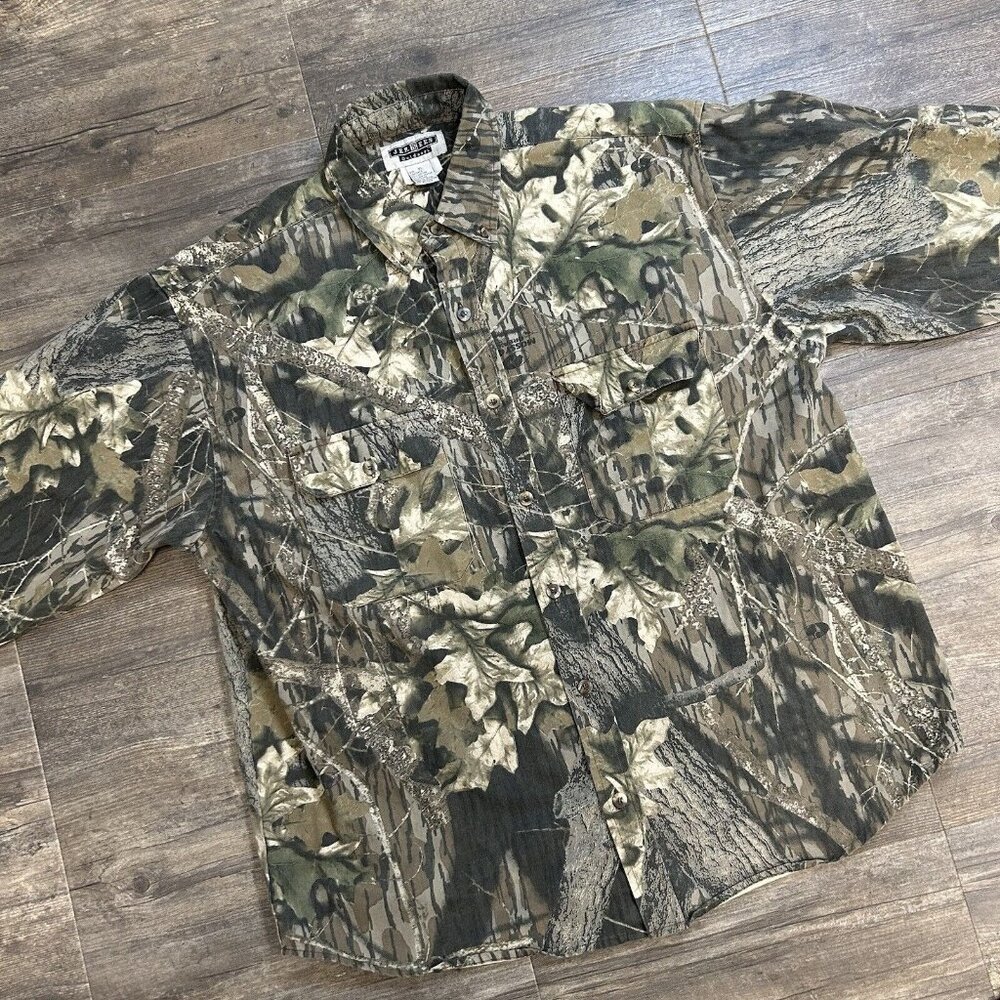 Vintage Jerzees Outdoors Mossy Oak Breakup‎ Button Shirt Men Size XL